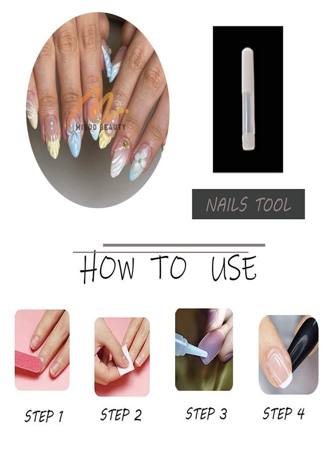 MISUD Press on Nails - Medium Almond Glue on Nails with Blue Beach, Acrylic Handmade 3D Flower Design 24 pcs - Image 5